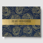 LUXE NAVY GOLD KRAFT ELEGANT ROOS FLORAL WEDING GASTENBOEK (Voorkant)
