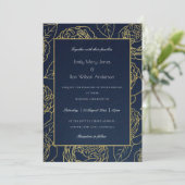 LUXE NAVY GOLD KRAFT ELEGANT ROOS FLORAL WEDING KAART (Staand voorkant)