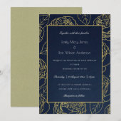 LUXE NAVY GOLD KRAFT ELEGANT ROOS FLORAL WEDING KAART (Voorkant / Achterkant)