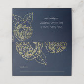 LUXE NAVY GOLD KRAFT ELEGANT ROSE FLORAL WEDDING PLAATSKAARTJE (Buitenkant ongevouwen)