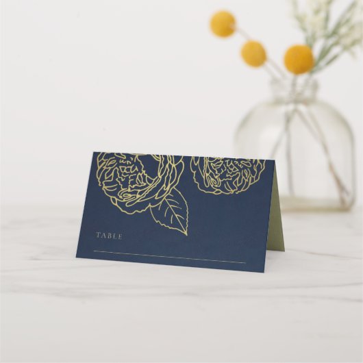 LUXE NAVY GOLD KRAFT ELEGANT ROSE FLORAL WEDDING PLAATSKAARTJE (Voorkant)