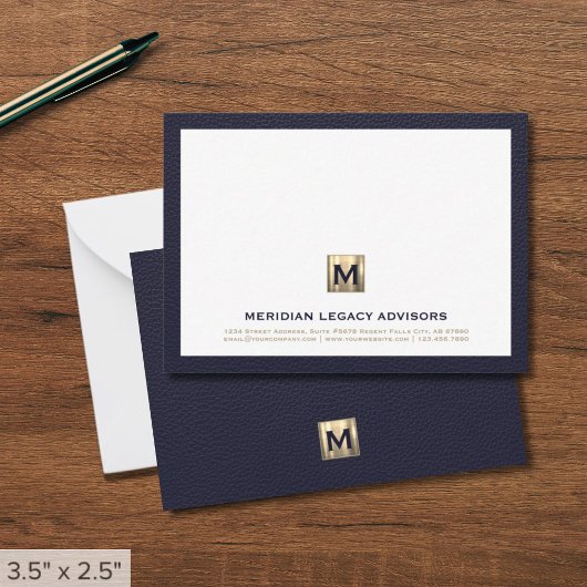 Luxe Navy Gold Law Firm Note Kaart Notitiekaartje