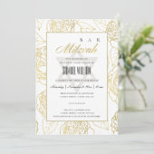 LUXE NAVY GOLD ROOS FLORAL BAT BAR MITZVAH INVITE BEDANKKAART (Staand voorkant)