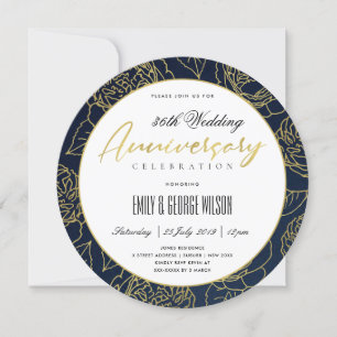 LUXE NAVY GOLD ROOS FLORAL ELK JAAR JUBILEUM KAART