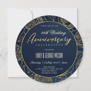 LUXE NAVY GOLD ROOS FLORAL ELK JAAR JUBILEUM KAART