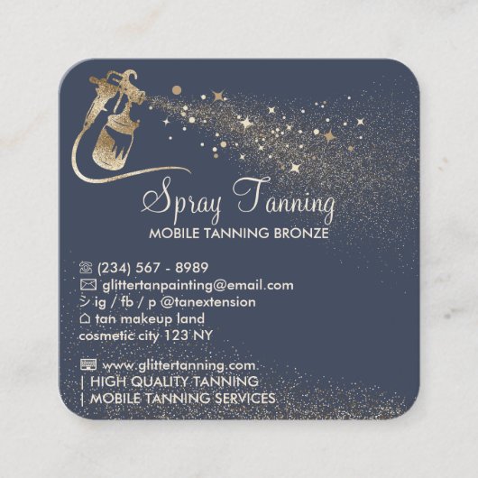 Luxe Navy Gold Square Spray Tan Nazorg Vierkante Visitekaartje (Voorkant)