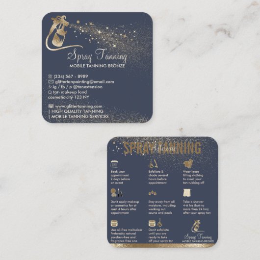Luxe Navy Gold Square Spray Tan Nazorg Vierkante Visitekaartje (Voorkant / Achterkant)