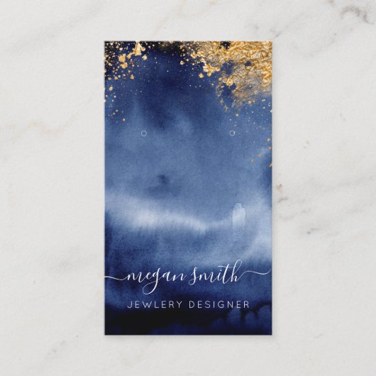 Luxe Navy Gold Waterverf juwelen-kaart Visitekaartje (Voorkant)