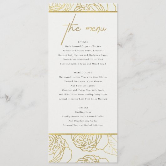 LUXE NAVY GOLD WHITE ELEGANT ROOS FLORAL MENU (Voorkant)