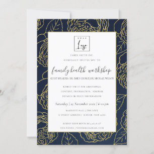 LUXE NAVY GOLD WHITE ROSE FLORAL WORKSHOP EVEN KAART