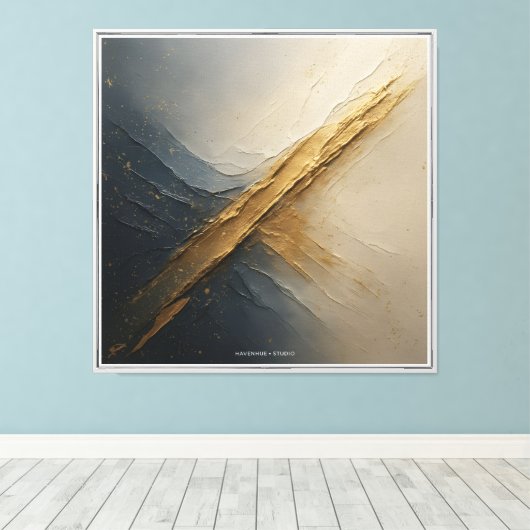 Luxe Navy & Goud Abstract Canvas – Modern Afdruk (Insitu (Houten vloer))