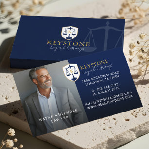 Luxe Navy Goud Advocaat Foto Monogram Visitekaartje