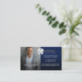 Luxe Navy Goud Advocaat Foto Monogram Visitekaartje (Staand voorkant)