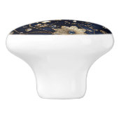 Luxe Navy Goud Bloem Keramische Knop (Zijkant)