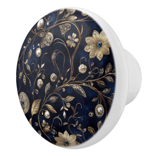 Luxe Navy Goud Bloem Keramische Knop (Rechts)