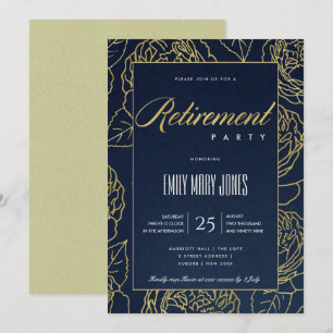 LUXE NAVY GOUD ELEGANTE ROOS FLORALE PENSIOEN KAART