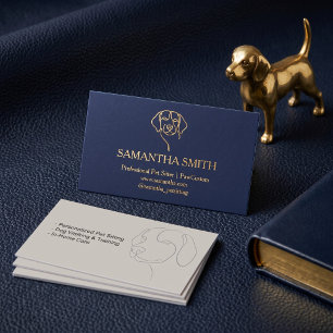 Luxe Navy & Goud Huisdier Oppas Bedrijfskaart El Visitekaartje