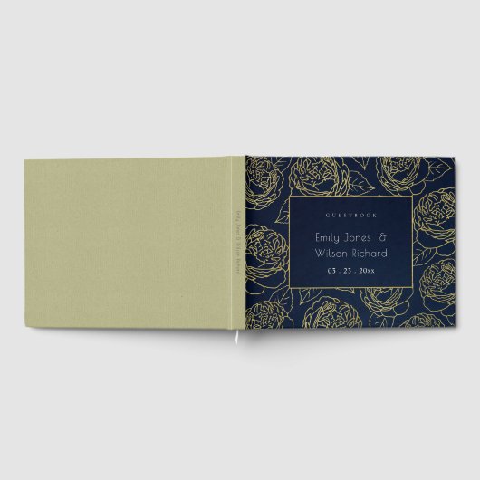 LUXE NAVY GOUD KRAFT ELEGANTE ROOS FLORALE TROUW GASTENBOEK (Volledig)