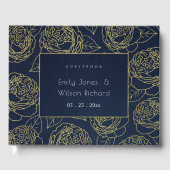 LUXE NAVY GOUD KRAFT ELEGANTE ROOS FLORALE TROUW GASTENBOEK (Voorkant)