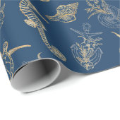 Luxe Navy Goud Kust Chic Zeeleven Schets Cadeaupapier (Rol Hoek)