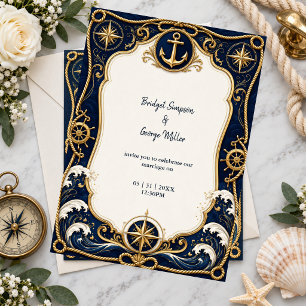 Luxe Navy Goud Nautilus Huwelijk Anker Kaart