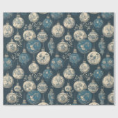Luxe Navy & Goud Toile Ornament Cadeaupapier (Vlak)