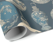 Luxe Navy & Goud Toile Ornament Cadeaupapier (Rol Hoek)