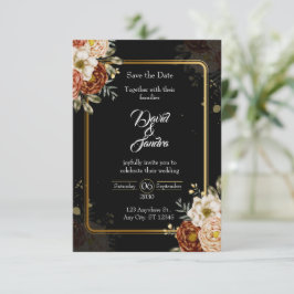 Luxe Navy & Gouden Bloem Bruiloftsinvatie RSVP Kaartje