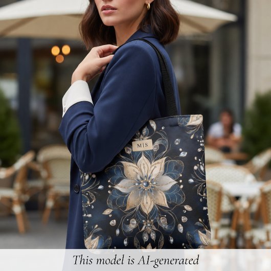 Luxe Navy Gouden Bloem Tote Bag