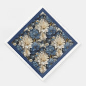 Luxe Navy Ivoorwitte Bloem Dinner Servetten (Hoek)