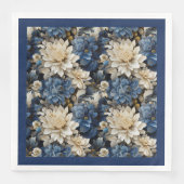 Luxe Navy Ivoorwitte Bloem Dinner Servetten (Voorkant)