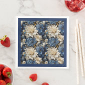 Luxe Navy Ivoorwitte Bloem Dinner Servetten (Insitu)