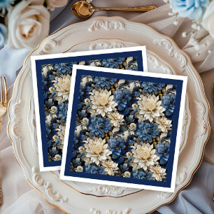 Luxe Navy Ivoorwitte Bloem Dinner Servetten