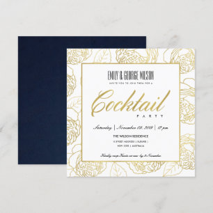LUXE NAVY NEP GOUDE ROOS FLORALE COCKTAILPARTY KAART