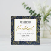 LUXE NAVY NEPERGOLD ROZEN FLORALE COCKTAILPARTY KAART (Staand voorkant)