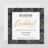 LUXE NAVY NEPERGOLD ROZEN FLORALE COCKTAILPARTY KAART (Voorkant)