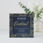 LUXE NAVY NEPERGOLD ROZEN FLORALE COCKTAILPARTY KAART (Staand voorkant)