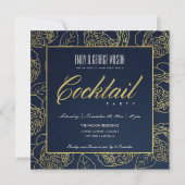 LUXE NAVY NEPERGOLD ROZEN FLORALE COCKTAILPARTY KAART (Voorkant)