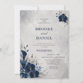 Luxe Navy Orchidee Calla Lelie Zilveren Bruiloft Kaart (Voorkant)