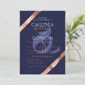 Luxe Navy Roos Gold Brushstroke Lijst Wedding Kaart (Staand voorkant)