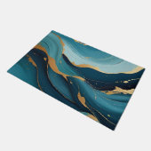 Luxe Navy Teal Goud Vloeiend Abstract Patroon Deurmat (Schuin)