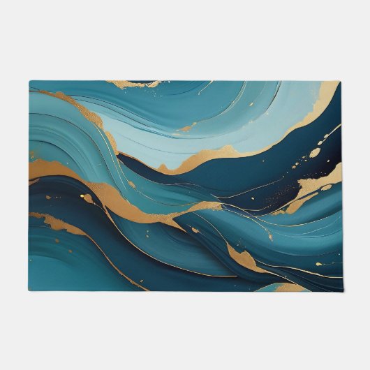 Luxe Navy Teal Goud Vloeiend Abstract Patroon Deurmat (Voorkant)