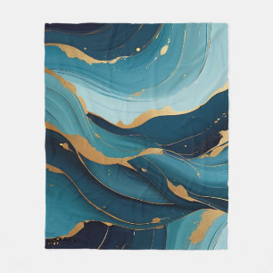 Luxe Navy Teal Goud Vloeiend Abstract Patroon Fleece Deken