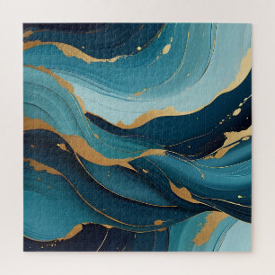 Luxe Navy Teal Goud Vloeiend Abstract Patroon Legpuzzel
