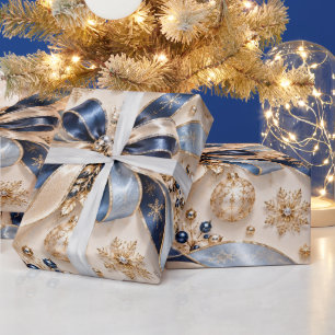 Luxe Navy Zilver Kerstlinten Cadeaupapier