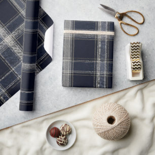 Luxe Navy & Zilveren Schotse Ruit Elegant Klassi Cadeaupapier