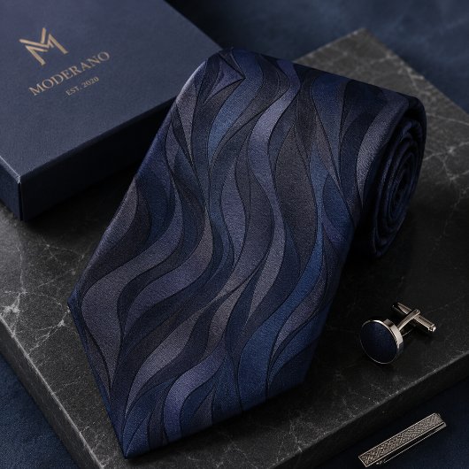 Luxe Navyblauw Abstract Golfpatroon Stropdas