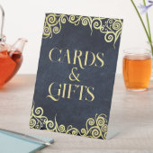 Luxe Navyblauw en Gouden Bloei Wintertrouw Reclamebord Met Voetstuk (Insitu)