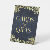 Luxe Navyblauw en Gouden Bloei Wintertrouw Reclamebord Met Voetstuk (Voorkant)