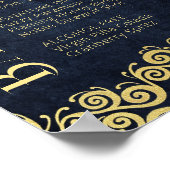 Luxe Navyblauw en Gouden Bloeiende Winterhuwelijk Poster (Hoek)